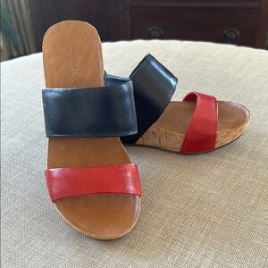 Chocolat Blu Women's Red and Black Sandals with cork heel (Size 8)